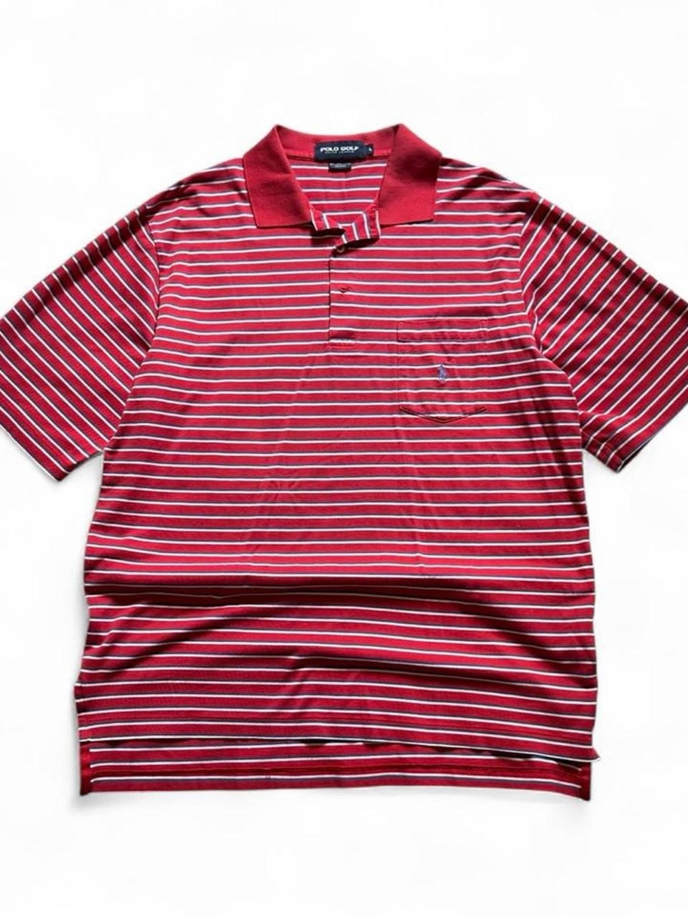Vintage Polo Golf by Ralph Lauren Red and White Striped Polo Shirt L